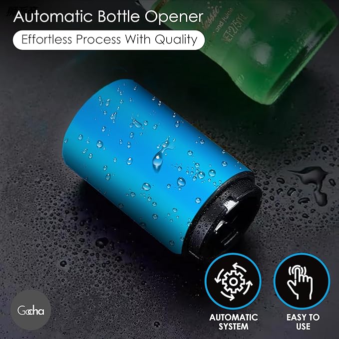 GOCHA | Magnetic Beer Bottle Opener with Automatic Cap Catcher – Stainless Steel Push-Down Gadget, One-Hand Bar Tool for Beer & Soda Bottles (Blue)