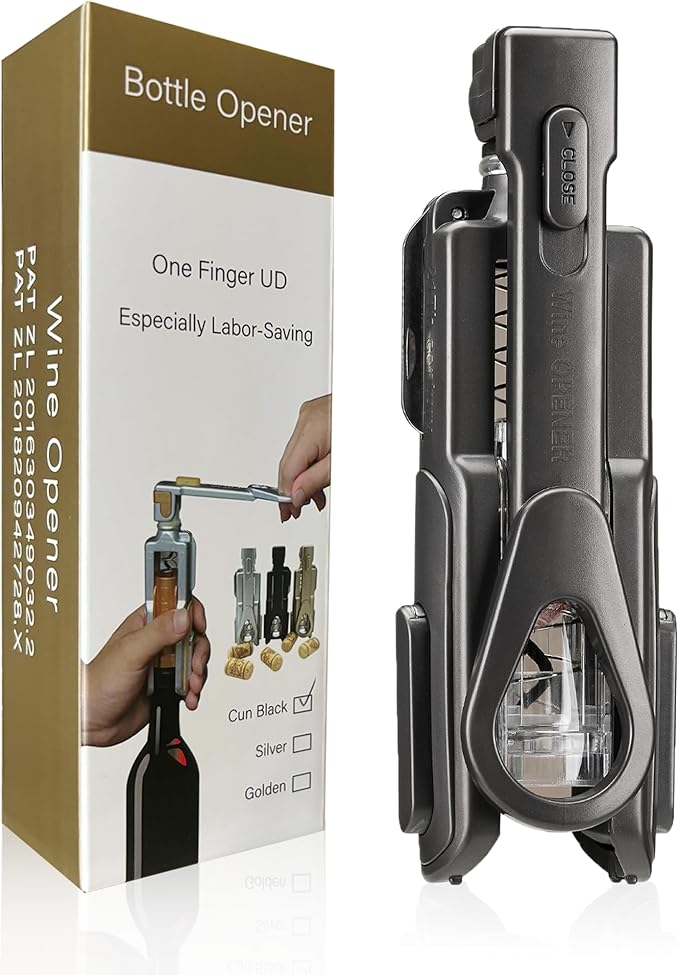Wine Bottle Opener, Easy to Use Corkscrew Wine Opener with Foil Cutter, 6 inches - Small Travel Corkscrew for Wine Lovers, Kitchen Essentials, Black