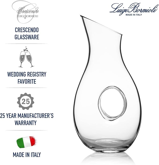 Luigi Bormioli Crescendo Carafe – 48 Oz Glass Decanter for Red, White & Rosé Wines, Serving Vessel with Generous Capacity – Ideal for Dinner Parties & Daily Use – Clear Crystal Glass
