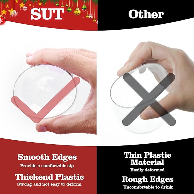 SUT Plastic Cups, Disposable Wine Glasses, 12oz Red Plastic Wine Glasses for Christmas (24PCS)