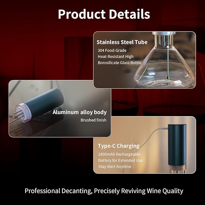 Fogland Electric Wine Decanter 1500ML(50oz), 3/5/10Min Fast Decant, Fine Mist Oxygen Infusion Wine Enhancer, Smart Touch Control, Frosted Aluminum Alloy（Silver）