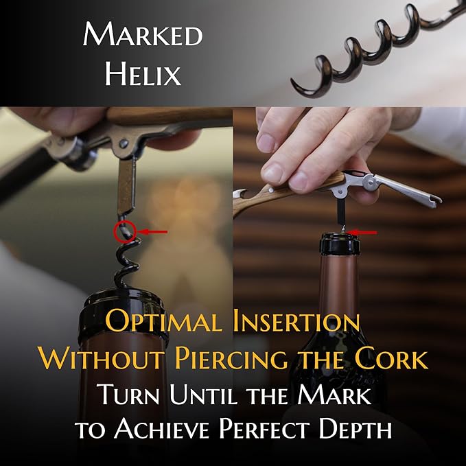 Corkscrew for Professionals FALCORK® 144 – Agility – One-Step Lever, Marked Helix and Generous Handle in Smooth Olive Natural Wood for Safe, Intensive Uncorking in Hospitality – Plastic-Free
