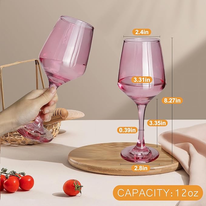 Multi Colored Wine Glasses Set of 6, 12oz Stemmed Glasses, Thick & Colorful, Dishwasher Safe Stemware for Red or White, Gift for Party, Holiday, Anniversary, Restaurant, Home Bar