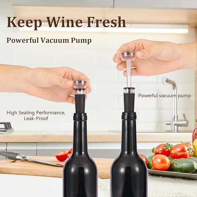 Wine Bottle Corkscrew Opener, Vertical Lever Corkscrew 5-Piece Set, Manual Vertical Design, Includes Wine Foil Cutter, Extra Spiral, Wine Pourer and Wine Stopper, Elegant Gift Box, Red