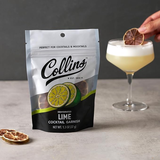 Collins Dehydrated Lime Cocktail Garnish Slices, 1.3 oz, Ideal for Margaritas, Mojitos, Mocktails, Desserts & More – Premium Drink & Food Garnish – 1.3 oz