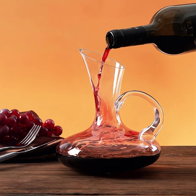 FrutPunch Wine Decanter, Large Elegant Wine Decanter with Handle, 100% Lead-Free Crystal Glass, 750 ML/25OZ, Accessory Gift for Wine Lovers, Wine Gift