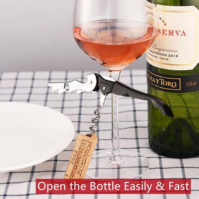 4-Pack Waiter Corkscrew Stainless Steel Travel Wine Opener Manual Professional Wine Key for Servers Black Travel Wing Wine Corkscrew with Foil Cutter