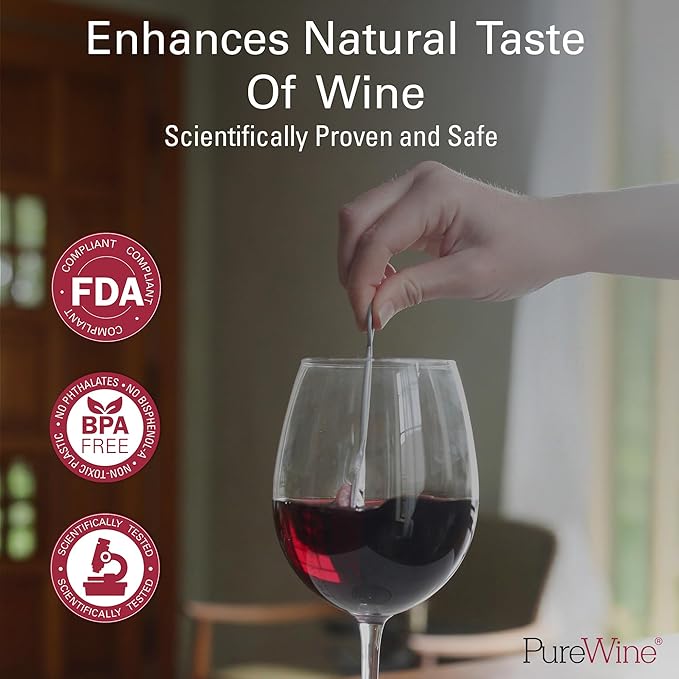 PureWine The Wand Wine Purifier - Red & White Wine Filters for Histamines & Sulfites, Sulfite Remover Sticks, Helps Allergies & Headaches, Gift Accessories for Women & Men - 30 Wands, Silver