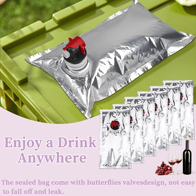 6Pcs 1L/34oz Refillable Wine Bag With Spout, Leakproof Reusable Bladder Dispenser Pouch Purse, Alcohol Drink Pouches Plastic Flask for Liquor Juice Beverage