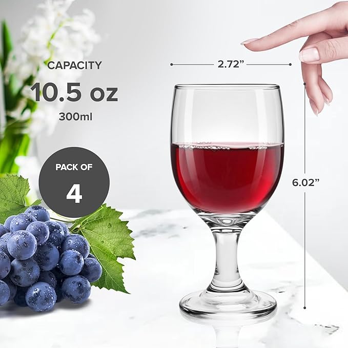 Clear Wine Glasses 4Pcs Set, 10.5 Oz Modern Red & White Goblets, Water Glasses, Drinking Cups, Gift for Party, Wedding, Home Bar