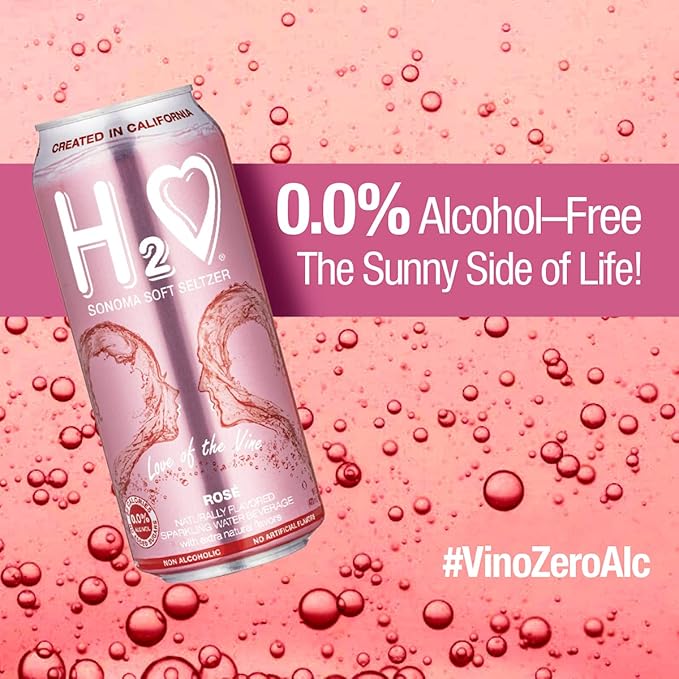 H2o (Velvety & Smooth) R24– California Rose Non Alcoholic Wine Infused Refreshment, 0.0% Alcohol, Jam-packed with flavor plus Hydrating Minerals (Larger 1.5x size Sparkling Rose, Pack of 24-12 Fl oz)
