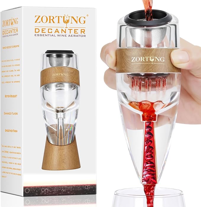 Premium Wine Aerator Pourer - Unique Multi-Stage Aeration Enhance Wine Flavors,Decanter Set Includes Sediment Filter,No-Drip Stand,Travel Pouch Quality and Great Gift for Wine lovers