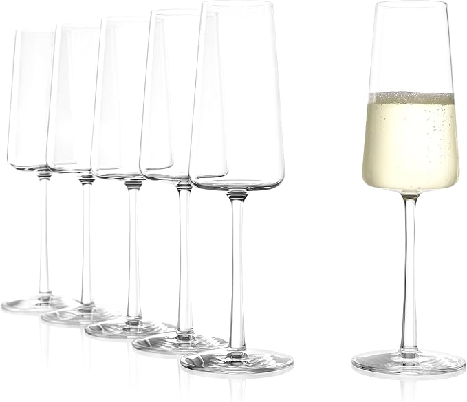 Stölzle Lausitz Champagne Glasses Power 6-Piece Set 8 oz – Elegant Flutes Ideal for Prosecco & Sparkling Wine – Elegant Crystal Champagne Glasses – Dishwasher- & Shockproof