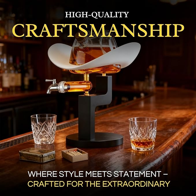 Western Cowboy Hat Decanter – 27oz Clear Glass Whiskey & Liquor Bottle | Premium Bar Display for Home, Lounge, or Man Cave Gifts, Rustic Collector Drinking - Great Gift Him Men, Dad, or Western Fans