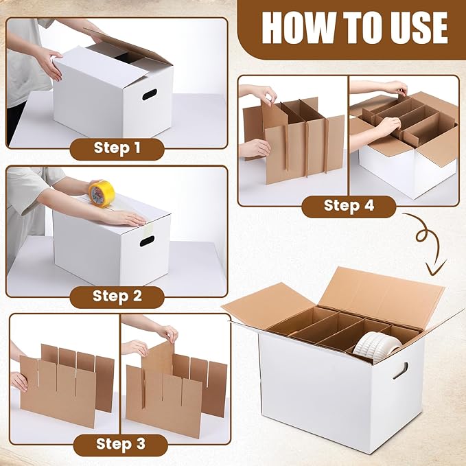 MotiMind 2 Sets Dish Moving Boxes with Divider Kits 15 x 12 x 10 Inches Dish Packing Box Kitchen Moving Boxes with 18 Foam Pouches for Dishes China Packing Supplies