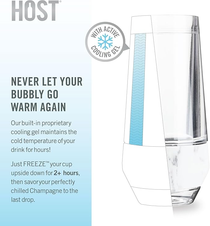 Host Freeze Insulated Champagne Glasses, Gifts for Mom, Home Bar Gifts for Women, Freezer Cooling Cups for Mimosas, Prosecco and Bubbly, Stemless Chilling Sparkling Wine Glasses, 9oz, Set of 2, Marble