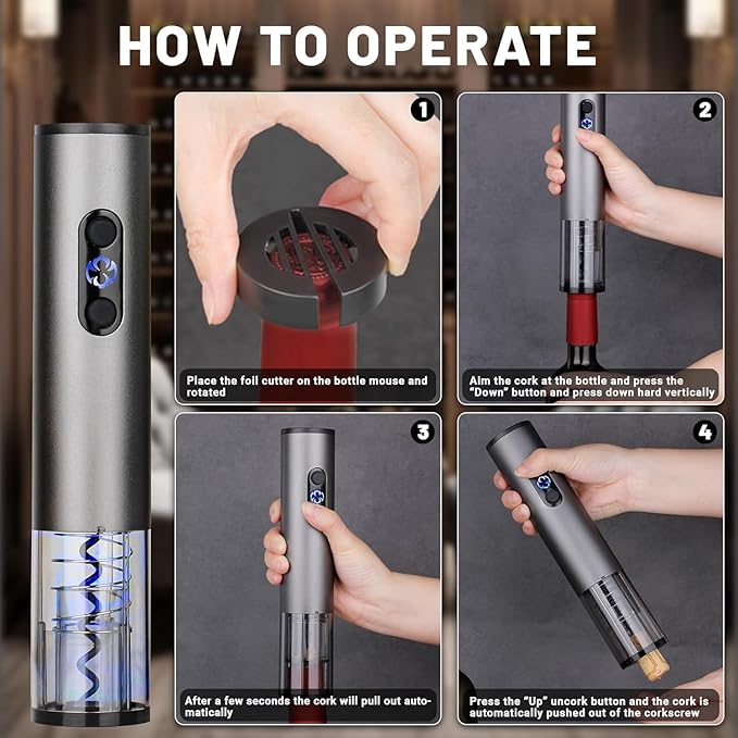 Electric Wine Opener Set for Red Wine, Rechargeable Automatic Wine Corkscrew Bottle Opener with Foil Cutter, Vacuum Stopper, Wine Pour for Wedding Party Home Gifts