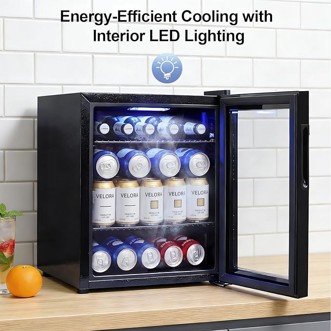 Mini Beverage Refrigerator - Small Beverage Fridge with Glass Door for Soda Beer Wine – Countertop Drink Cooler for Home, Dorm, Office or Bar, Electronic Temperature Control，1.4cu.ft.Black
