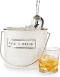 Twine Have A Drink White Enameled Metal Ice Bucket & Scoop for Parties - Wine Bottle And Beer Bottle Bucket in 1 Gallon