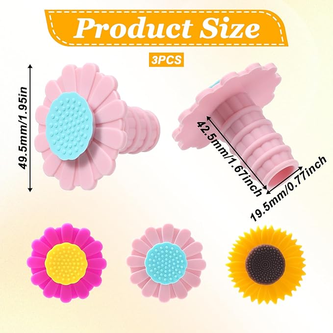 3 Pcs Wine Bottle Stopper Sunflower Cute Wines Bottle Stoppers Silicone Wine Stopper Wines Seal Stoppers Can Be Reused to Keep Fresh (Yellow Pink Purple)