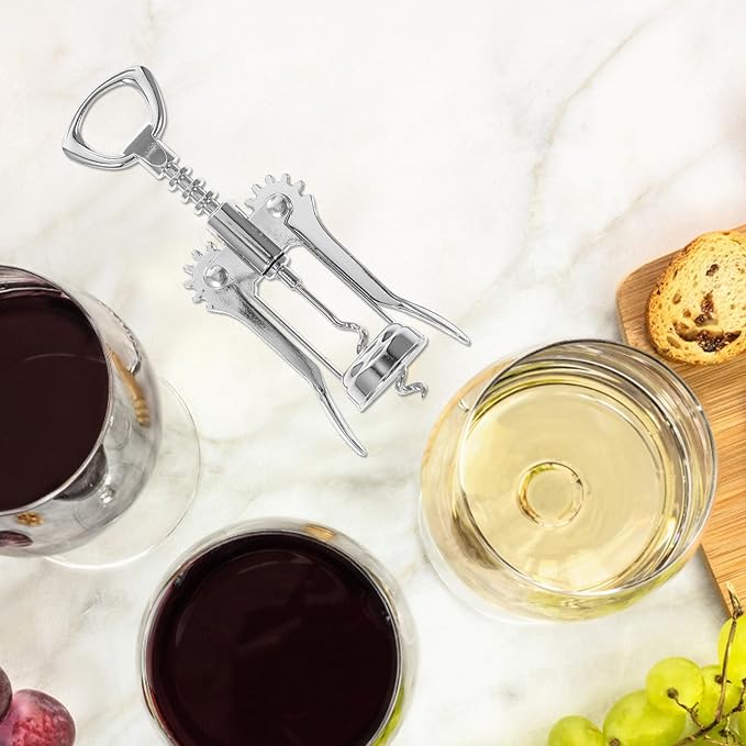 Artibetter Wing Corkscrew Wine Opener Manual Bottle Opener Stainless Steel Versatile Bar Tool for Wine and Beer Bottles Silver