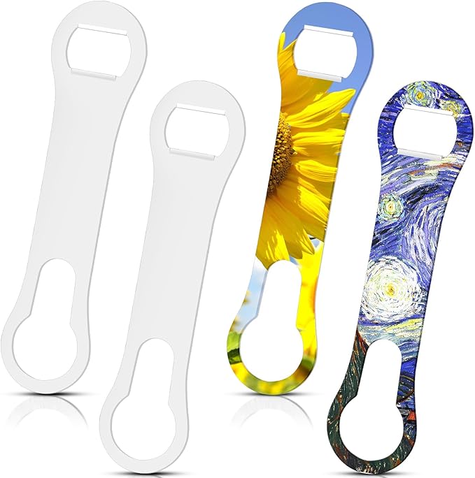 Remerry 4 Pcs Bottle Opener and Pour Spout Remover Flat Bar Key Stainless Steel Bar Speed Opener for Wine Bottle Double Ended Beer Bartenders Kitchen (Sublimation Blank)