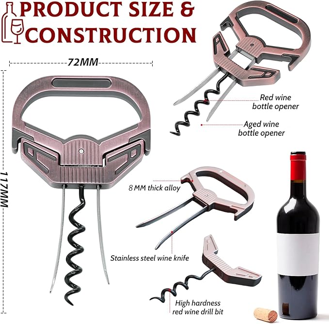 Ah So Wine Opener for Vintage Bottles, Old Wine Corkscrew with Portable Leather Case, Two Prong Cork Puller, for Wine Connoisseurs & Collectors to Uncork, Ideal Gifts for Wine Lovers (Sleek Copper)