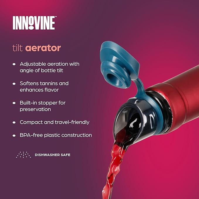 Innovine Wine Aerator Pourer with Built In Stopper, Tilt Design to Enhanced Flavor and Smooth Taste, Easy Pour, No Drip, Perfect for Red & White Wines, Home Bar Accessories, Set of 1, Dark Teal