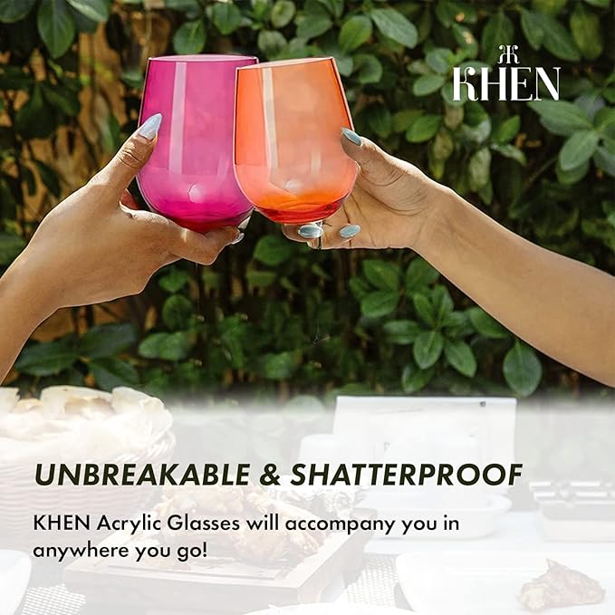 Unbreakable European Style Plastic Crystal, Stemmed Wine Glasses | Set of 8 | Acrylic Tritan Drinkware, Unbreakable Clear Color Shatterproof BPA-free, Reusable, Floating Pool & Indoor & Outdoor, 18oz