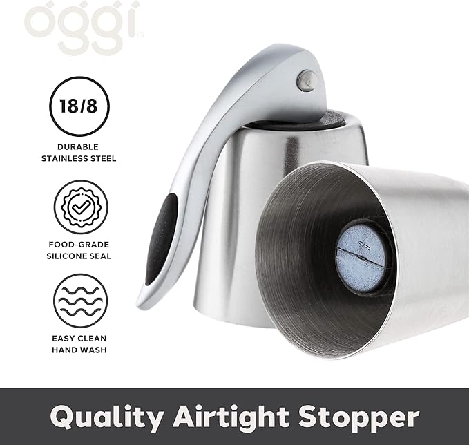 Oggi Bottle Stopper, Lever, Stylish Wine Topper (7653.)