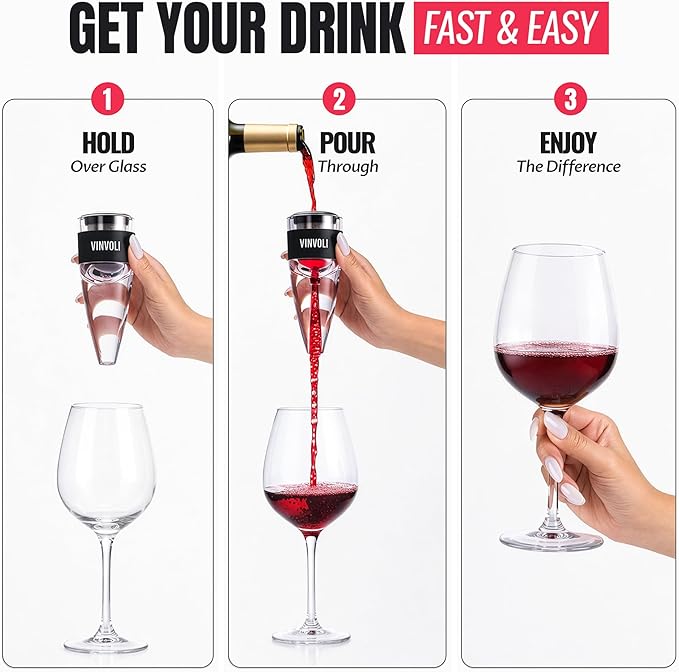 Vinvoli Wine Aerator - Deluxe 2026 Aerator Decanter with Unique Superior Three-Stage Aeration, Sediment Filter, No-Drip Stand - Quality and Convenience for Lovers and Sommeliers