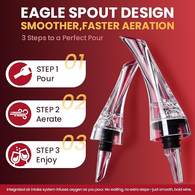 Wine Aerator Pourer, 2 Pack Drip-Free Wine Aerator, Instant Aeration No Spill Pourer, Wine Decanter Alternative, Universal Fit Wine Bottles, Food Grade Easy Clean
