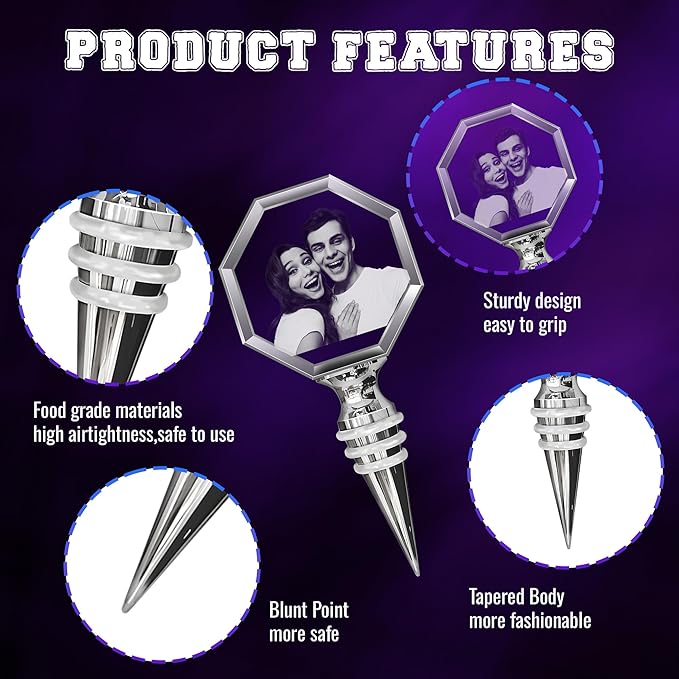 3D Personalized Crystal Wine Stopper, 3D Crystal Picture Engraved, Custom with Your Own Personal Logo, Text and Image, Gift for Father Dad, Anniversary Birthday Wedding Family Gifts (Octagonal)