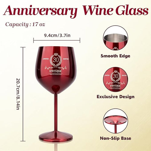 30th Birthday Gifts Wine Glass for Her Women, Stainless Steel Metal Unbreakable Decoration Glasses Red Cup 17oz with Vintage Print-Unique 30 Year Old Present for Mom Wife Sister Friend