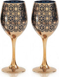 Gold Rim Wine Glasses - 12oz Red and Gold Long Stem Set for Fall, Thanksgiving, Christmas, Housewarming or Birthday Gift (Black-NoInnerCoated, Set of 2)