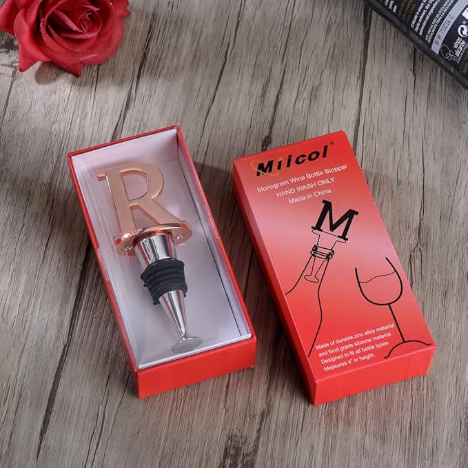 Miicol Wine Stopper, Prosecco Topper, Rose Gold Personalised Champagne Stopper, Initial Funny Prosecco Gift, Wine Lovers Gift, Kitchen Decor, Letter R