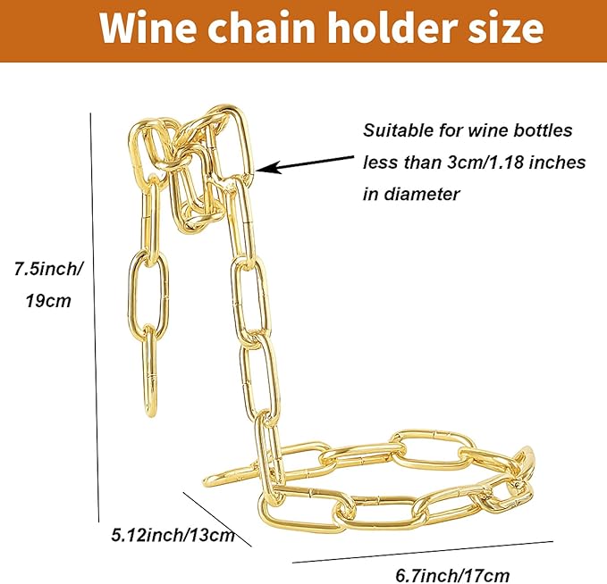 TBWHL Novelty Magic Wine Bottle Holder Floating Steel Link Chain Wine Bottle Rack/Holder - Holds Bottles in The Air, Unique Levitating Wine Bottle Stand for Home Bar, Kitchen, or Party Deco（Gold）