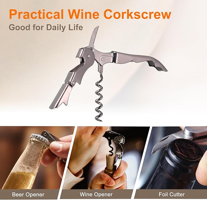 uxcell 4Pcs 5" Wine Openers Waiter Corkscrew Professional Red Wine Bottle Opener Double Hinged with Foil Cutter for Servers Bartender, Metallic Black
