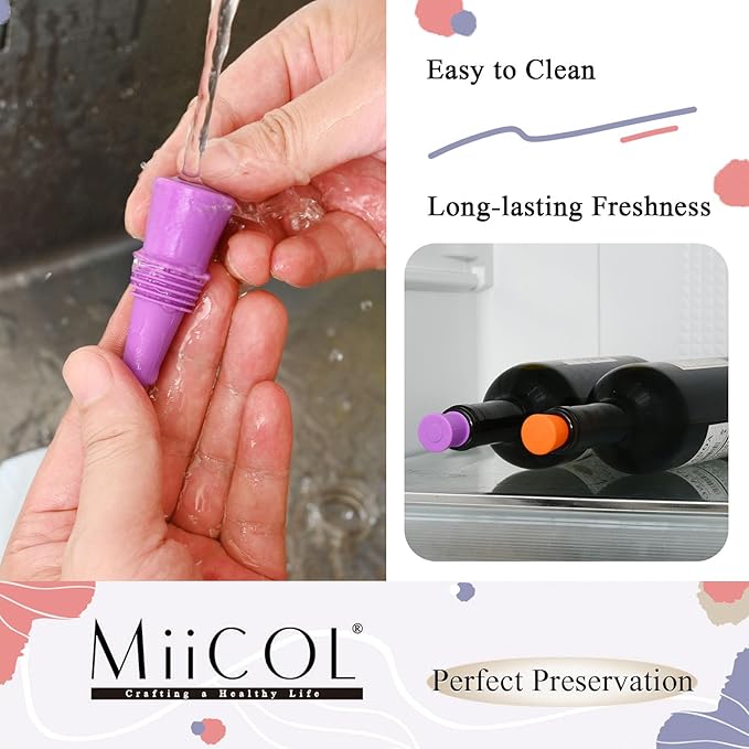 Miicol 8 Pack Silicone Wine Stoppers, Reusable Leak-Proof Bottle Stoppers for Wine, Champagne, Beverages, Multicolor Gift for Wine Lovers