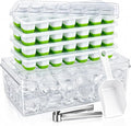 Ice Cube Tray Set with Lids & Bin, 4 Silicone Ice Trays with Scoop & Tongs, BPA Free Ice Maker for Whiskey, Cocktails, Coffee & Freezer Storage