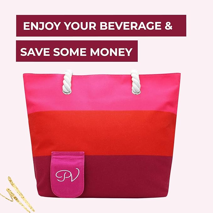 PortoVino Wine Purse with Hidden Spout - Canvas Drink Tote Bag with Secret Flask Dispenser - Holds 2 Bottles of Wine - Ideal Insulated Alcohol Travel Bag for Beach, Parties, Sangria Design