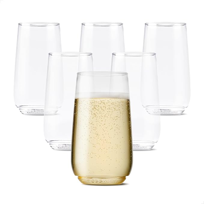 TOSSWARE POP 6oz Stemless Champagne Flute Set of 48, Premium Quality, Recyclable, Unbreakable & Crystal Clear Plastic Champagne Glasses