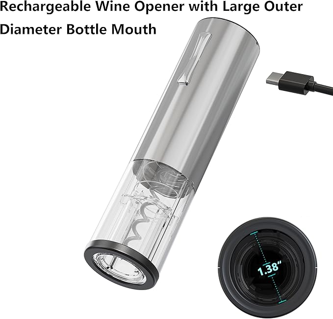 Electric Wine Opener Set with Wine Aerator & Dispenser, Rechargeable Wine Decanter, Foil Cutter & Vacuum Wine Stopper Saver, Stainless Steel Wine Gift Set for Wine Lovers