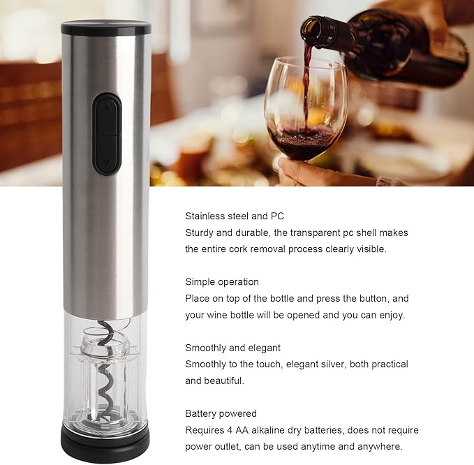 Gavigain Electric Wine Opener Battery Operated Automatic Wine Bottle Opener with Corkscrew LED Light for Party Camping