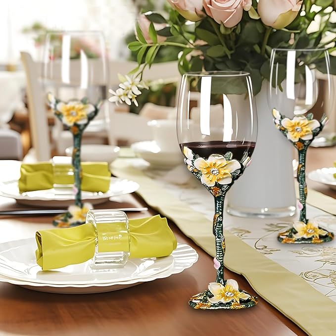 Wine Glasses Clear Handcrafted Champagne Glasses Enamel Apricot Blossom Wine Glass (Golden /2 set(gift box))