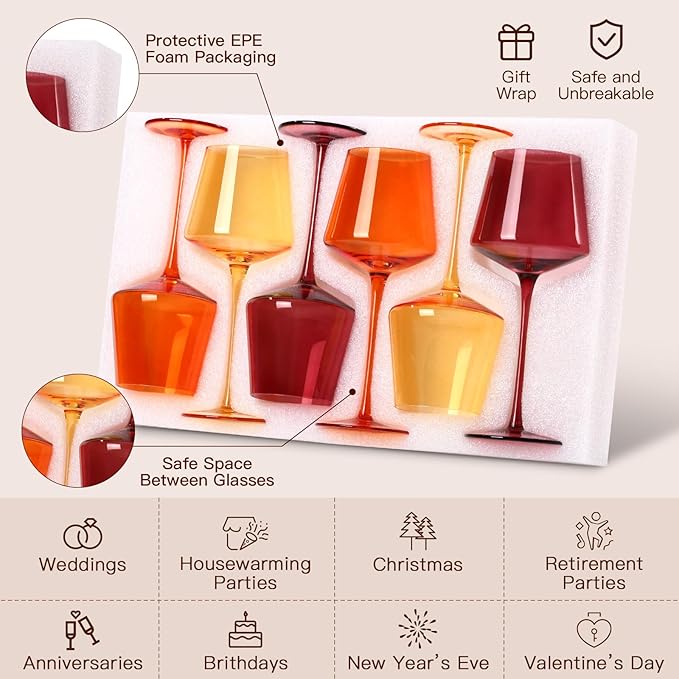 Venus Wine Glasses Set of 6-18oz【Hand Blown】 Crystal Melanin Wine Glasses with Stem- Wedding gift set for wine lovers Red White Wine Dinner