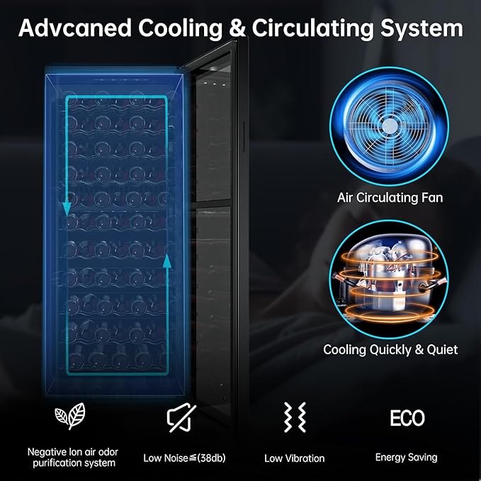 KingChii 80 Bottle Wine Cooler Refrigerator - Dual Zone Wine Fridge with Intelligent Digital Control, Low Noise Operation, Freestanding Wine Refrigerator for Home and Kitchen
