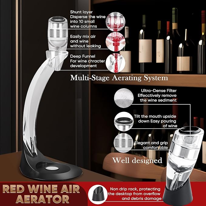 D&Slifei Deluxe Wine Aerator Pourer with Tower Stand and Filter, Unique Aeration Device, Quickly Enhances Wine Flavour with Smoother Finish, Ideal Gifts for Wine Lovers