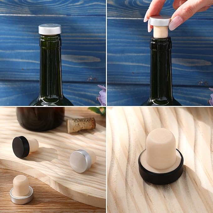 Yookeer T-shaped Stopper Cork Wine Bottle Stoppers Reusable Wine Sealing Plug for Beer Bottles DIY Craft(Black, Silver,36 Pieces)