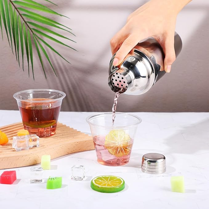 Nitial 6 Pcs Bar Cocktail Shaker Professional Stainless Steel Martini Drink Mixer with Built-in Strainer for Bartending No Leaks Boston Shaker for Bar Party Drink Mixing Tool(11.8 oz,Silver)